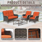 UPTIOT 4-Piece All-Weather Outdoor Lounge Set with Loveseat, Chairs & Tempered Table