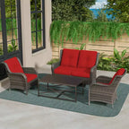 UPTIOT 4-Piece All-Weather Outdoor Lounge Set with Loveseat, Chairs & Tempered Table