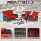 UPTIOT 4-Piece All-Weather Outdoor Lounge Set with Loveseat, Chairs & Tempered Table
