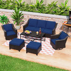 UPTIOT 6-Piece Outdoor Patio Set: 2 Swivel Chairs, 3-Seat Sofa, Coffee Table & 2 Ottomans