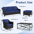 UPTIOT 6-Piece Outdoor Patio Set: 2 Swivel Chairs, 3-Seat Sofa, Coffee Table & 2 Ottomans