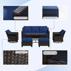 UPTIOT 6-Piece Outdoor Patio Set: 2 Swivel Chairs, 3-Seat Sofa, Coffee Table & 2 Ottomans