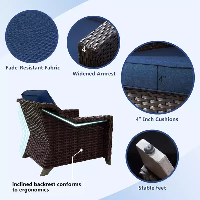 UPTIOT 6-Piece Outdoor Patio Set: 2 Swivel Chairs, 3-Seat Sofa, Coffee Table & 2 Ottomans