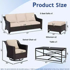 UPTIOT 6-Piece Outdoor Patio Set: 2 Swivel Chairs, 3-Seat Sofa, Coffee Table & 2 Ottomans