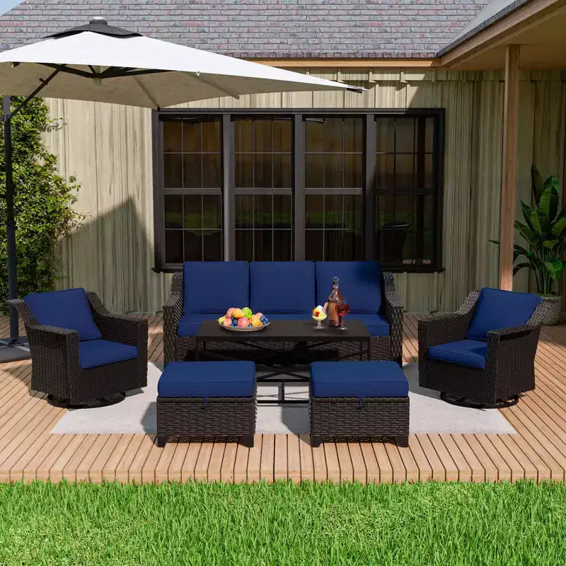 UPTIOT 6-Piece Outdoor Patio Set: 2 Swivel Chairs, 3-Seat Sofa, Coffee Table & 2 Ottomans