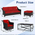 UPTIOT 6-Piece Outdoor Patio Set: 2 Swivel Chairs, 3-Seat Sofa, Coffee Table & 2 Ottomans