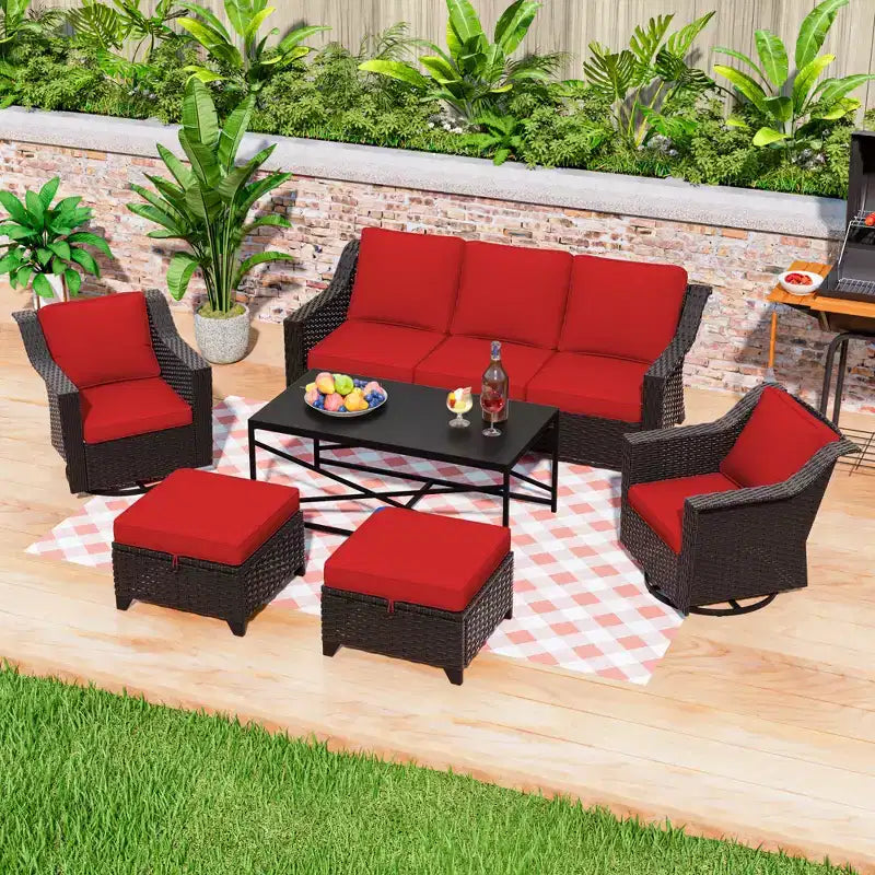 UPTIOT 6-Piece Outdoor Patio Set: 2 Swivel Chairs, 3-Seat Sofa, Coffee Table & 2 Ottomans