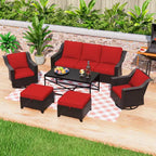 UPTIOT 6-Piece Outdoor Patio Set: 2 Swivel Chairs, 3-Seat Sofa, Coffee Table & 2 Ottomans
