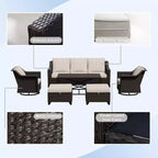 UPTIOT 6-Piece Outdoor Patio Set: 2 Swivel Chairs, 3-Seat Sofa, Coffee Table & 2 Ottomans