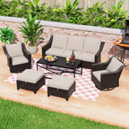 UPTIOT 6-Piece Outdoor Patio Set: 2 Swivel Chairs, 3-Seat Sofa, Coffee Table & 2 Ottomans