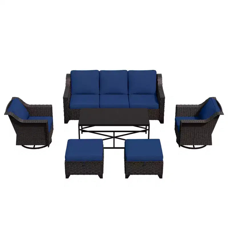 UPTIOT 6-Piece Outdoor Patio Set: 2 Swivel Chairs, 3-Seat Sofa, Coffee Table & 2 Ottomans