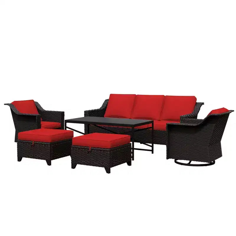 UPTIOT 6-Piece Outdoor Patio Set: 2 Swivel Chairs, 3-Seat Sofa, Coffee Table & 2 Ottomans