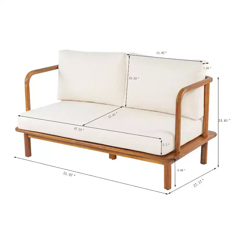 Christopher Knight Home Kazuya Modern 2 Piece Acacia Wood Patio Seating Set with Cushion