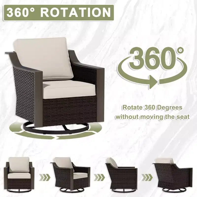 UPTIOT Outdoor Patio Set with 3-Seat Sofa, 2 Swivel Chairs, and 2 Ottomans
