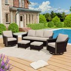UPTIOT Outdoor Patio Set with 3-Seat Sofa, 2 Swivel Chairs, and 2 Ottomans