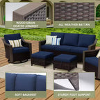 UPTIOT Outdoor Patio Set with 3-Seat Sofa, 2 Swivel Chairs, and 2 Ottomans