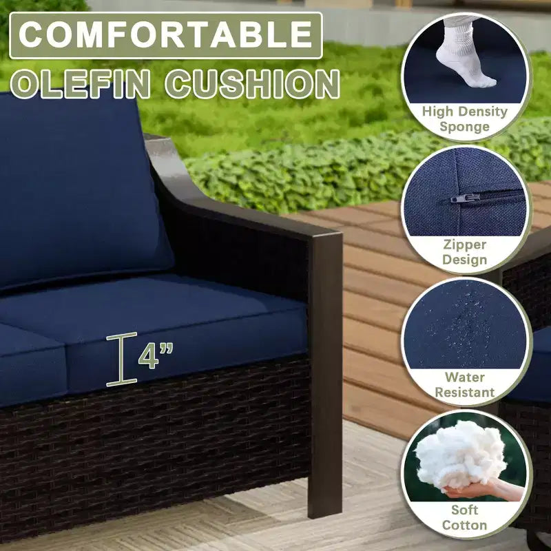 UPTIOT Outdoor Patio Set with 3-Seat Sofa, 2 Swivel Chairs, and 2 Ottomans