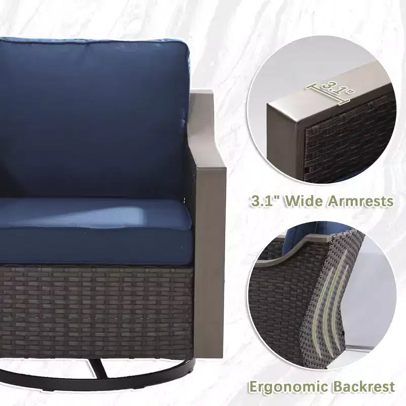 UPTIOT Outdoor Patio Set with 3-Seat Sofa, 2 Swivel Chairs, and 2 Ottomans