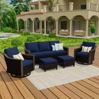 UPTIOT Outdoor Patio Set with 3-Seat Sofa, 2 Swivel Chairs, and 2 Ottomans