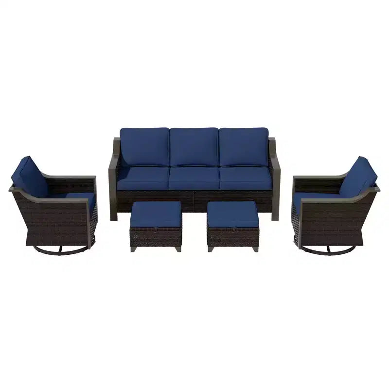 UPTIOT Outdoor Patio Set with 3-Seat Sofa, 2 Swivel Chairs, and 2 Ottomans