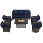 UPTIOT 6-Piece Outdoor Set with 3-Seat Sofa, 2 Swivel Chairs, 2 Single Chairs & 50,000 BTU Brown Fire Table