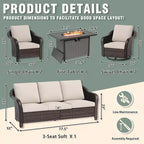 UPTIOT 6-Piece Outdoor Set with 3-Seat Sofa, 2 Swivel Chairs, 2 Single Chairs & 50,000 BTU Brown Fire Table