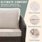 UPTIOT 6-Piece Outdoor Set with 3-Seat Sofa, 2 Swivel Chairs, 2 Single Chairs & 50,000 BTU Brown Fire Table