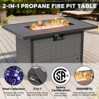 UPTIOT 6-Piece Outdoor Set with 3-Seat Sofa, 2 Swivel Chairs, 2 Single Chairs & 50,000 BTU Brown Fire Table