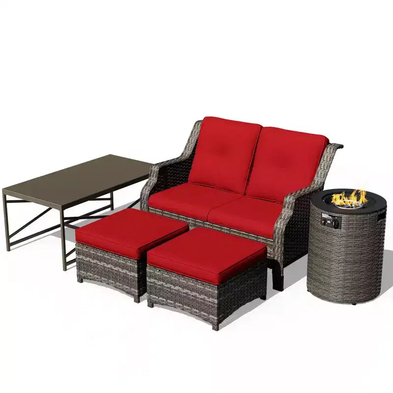 UPTIOT Outdoor Lounge Set with Fire Pit & Ottoman Seating