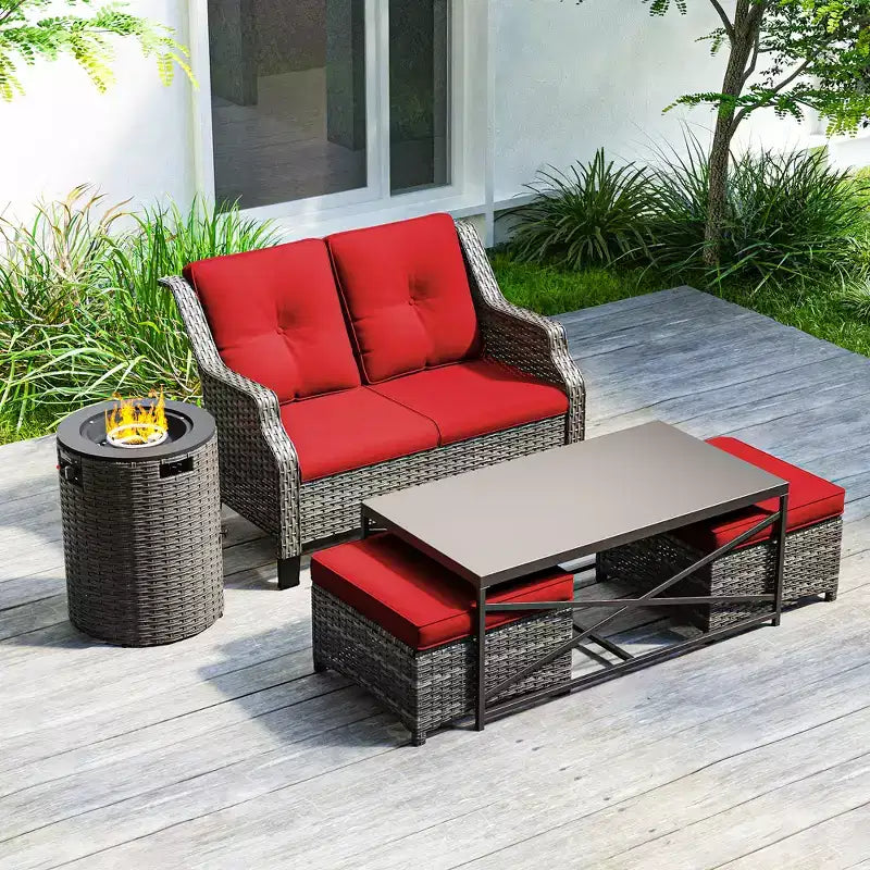 UPTIOT Outdoor Lounge Set with Fire Pit & Ottoman Seating