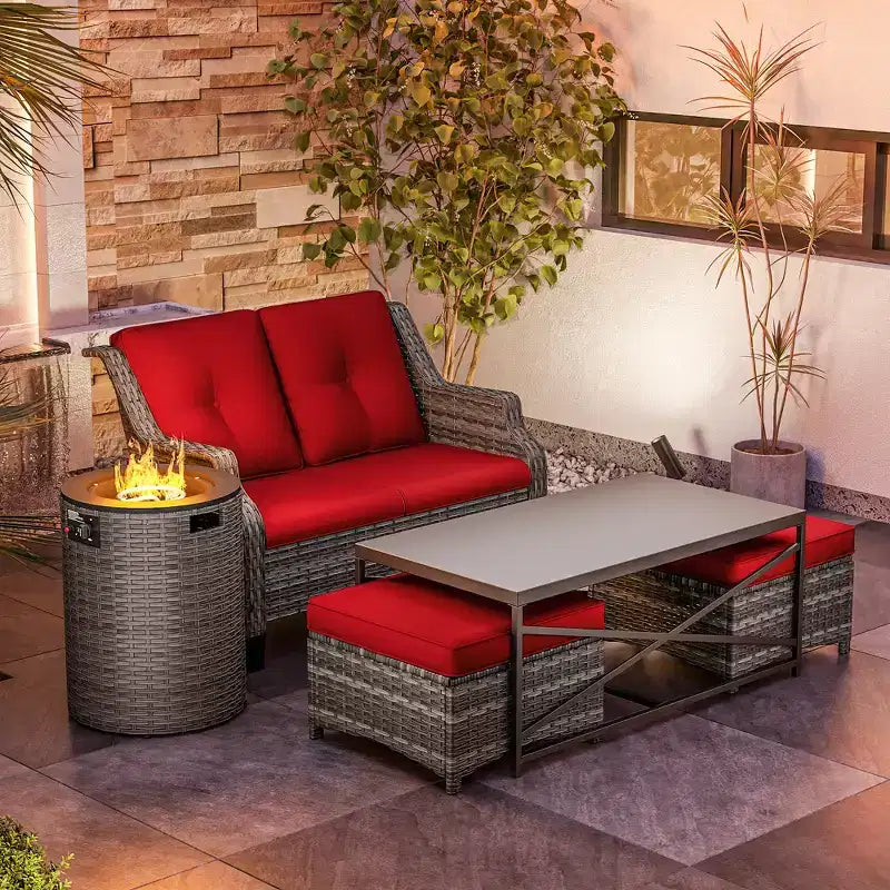 UPTIOT Outdoor Lounge Set with Fire Pit & Ottoman Seating