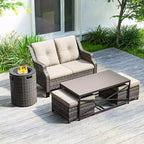 UPTIOT Outdoor Lounge Set with Fire Pit & Ottoman Seating