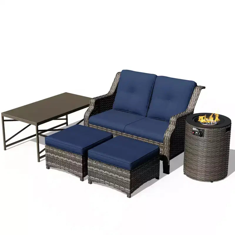 UPTIOT Outdoor Lounge Set with Fire Pit & Ottoman Seating