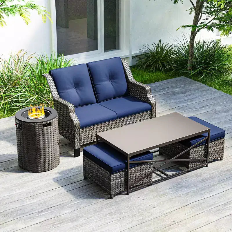 UPTIOT Outdoor Lounge Set with Fire Pit & Ottoman Seating