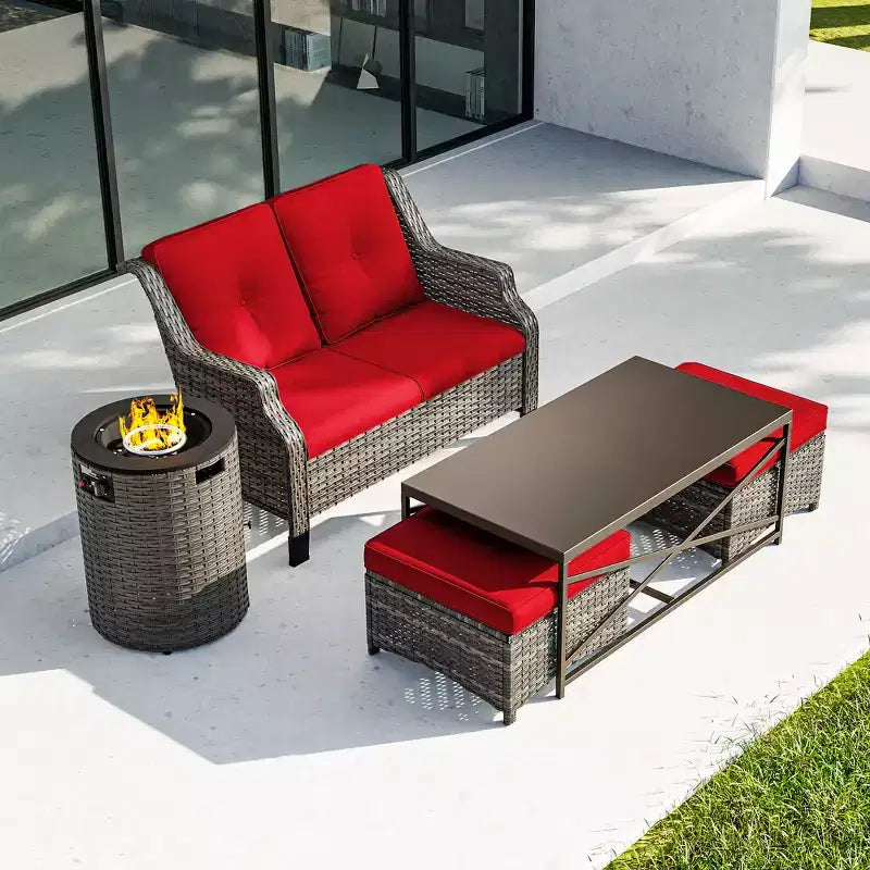 UPTIOT Outdoor Lounge Set with Fire Pit & Ottoman Seating