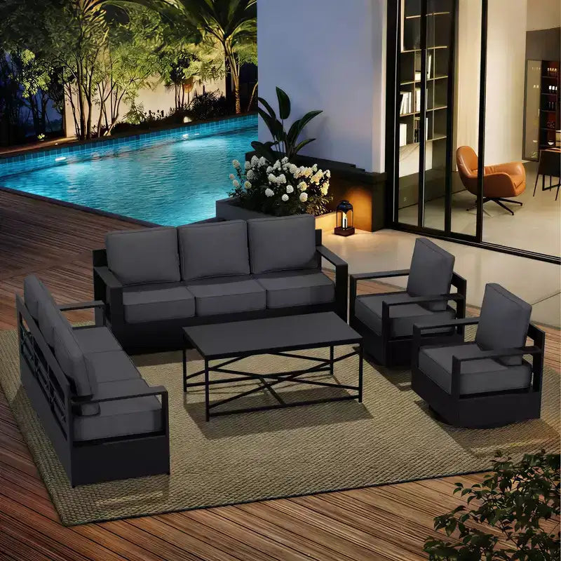 UPTIOT Outdoor Patio Sofa Set with Rocking Chairs and Coffee Table for All-Season Relaxation