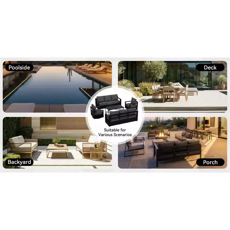 UPTIOT Outdoor Patio Sofa Set with Rocking Chairs and Coffee Table for All-Season Relaxation