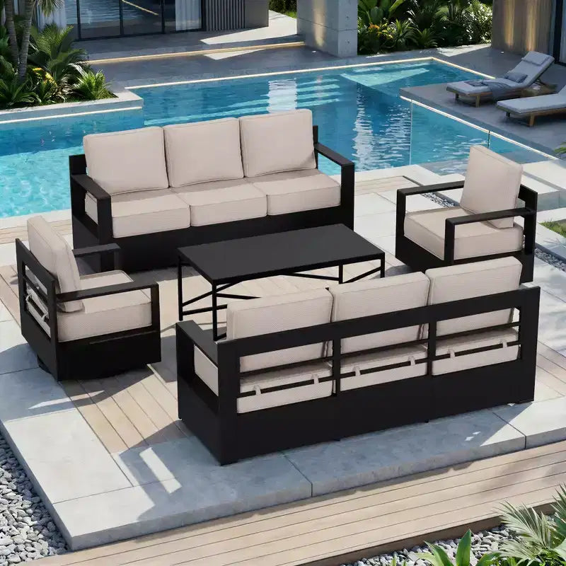 UPTIOT Outdoor Patio Sofa Set with Rocking Chairs and Coffee Table for All-Season Relaxation