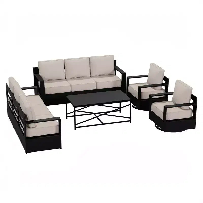UPTIOT Outdoor Patio Sofa Set with Rocking Chairs and Coffee Table for All-Season Relaxation