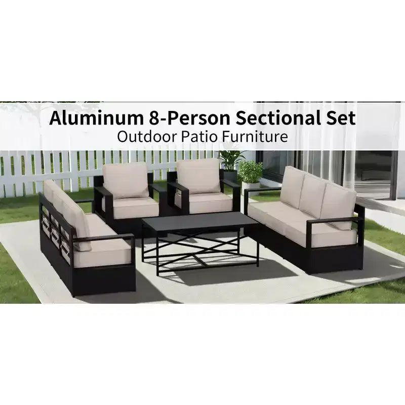 UPTIOT Outdoor Patio Sofa Set with Rocking Chairs and Coffee Table for All-Season Relaxation