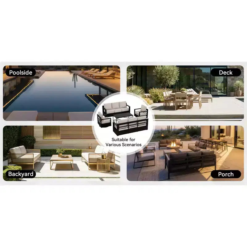 UPTIOT Outdoor Patio Sofa Set with Rocking Chairs and Coffee Table for All-Season Relaxation