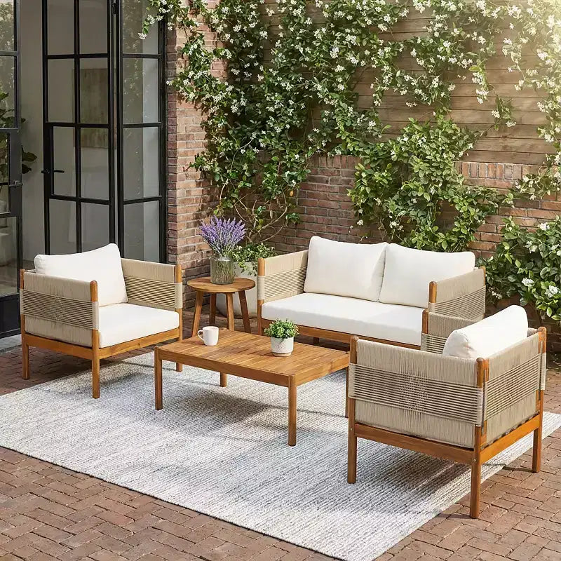 Christopher Knight Home Dahyun Modern 4 Piece Outdoor Acacia Wood Seating Set with Slatted Table