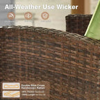 HOMLUX 7 Pieces Wicker Conversation Set, 3-Seat Sofa, Loveseat, Rattan Chairs, Ottomans & Firepit for Garden Backyard