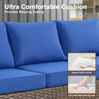 HOMLUX 7 Pieces Wicker Conversation Set, 3-Seat Sofa, Loveseat, Rattan Chairs, Ottomans & Firepit for Garden Backyard