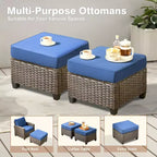 HOMLUX 7 Pieces Wicker Conversation Set, 3-Seat Sofa, Loveseat, Rattan Chairs, Ottomans & Firepit for Garden Backyard
