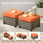 HOMLUX 7 Pieces Wicker Conversation Set, 3-Seat Sofa, Loveseat, Rattan Chairs, Ottomans & Firepit for Garden Backyard