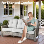 HOMLUX 5 PCS Outdoor Conversation Set 3-Seat Patio Sofa with Cushion, High Back Rattan Chairs, Ottomans