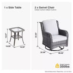 HOMLUX 3 PCS Outdoor 360Swivel Rocker Chairs Set Patio Bistro Seating Set with Side Table & Cushion