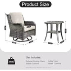 HOMLUX 3 PCS Outdoor 360Swivel Rocker Chairs Set Patio Bistro Seating Set with Side Table & Cushion