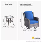 HOMLUX 3 PCS Outdoor 360Swivel Rocker Chairs Set Patio Bistro Seating Set with Side Table & Cushion